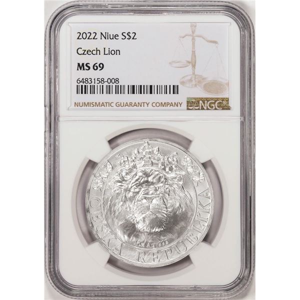 2022 Niue $2 Czech Lion Silver Coin NGC MS69