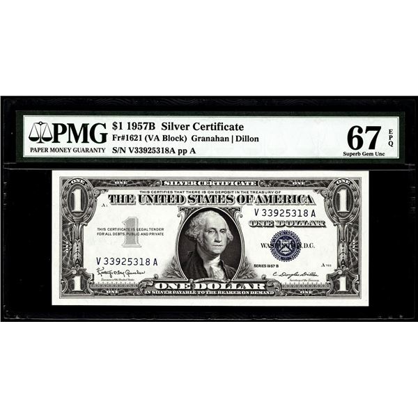 1957B $1 Silver Certificate Note Fr.1621 PMG Superb Gem Unc 67EPQ