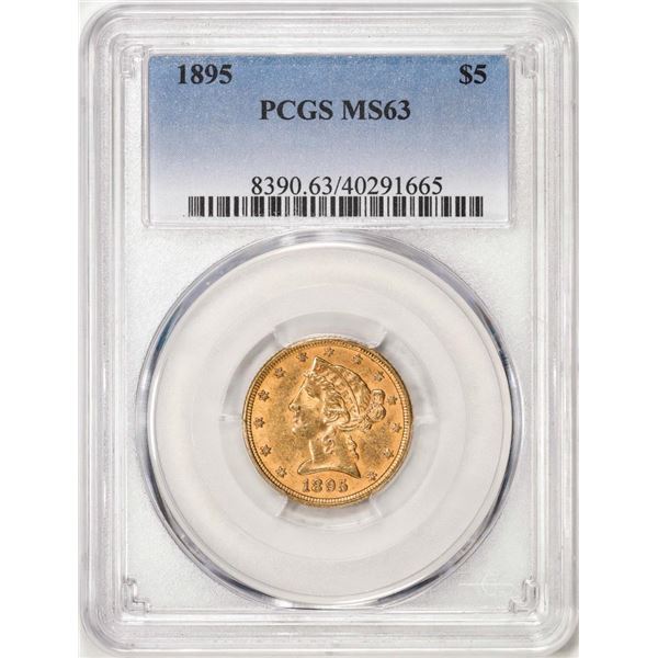 1895 $5 Liberty Head Half Eagle Gold Coin PCGS MS63