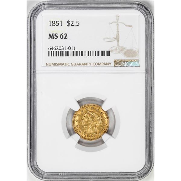 1851 $2 1/2 Liberty Head Quarter Eagle Gold Coin NGC MS62