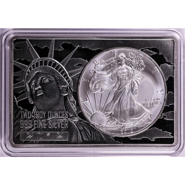 2012 $1 American Silver Eagle Coin & 2oz Silver Bar Set