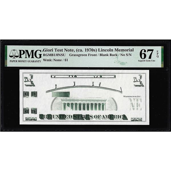 Circa 1970's Lincoln Memorial Giori Test Note PMG Superb Gem Uncirculated 67EPQ