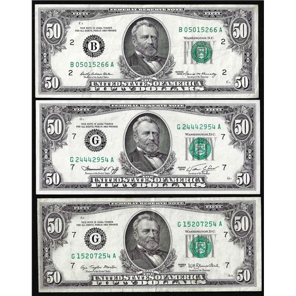 Lot of (3) 1969/1974/1977 $50 Federal Reserve Notes