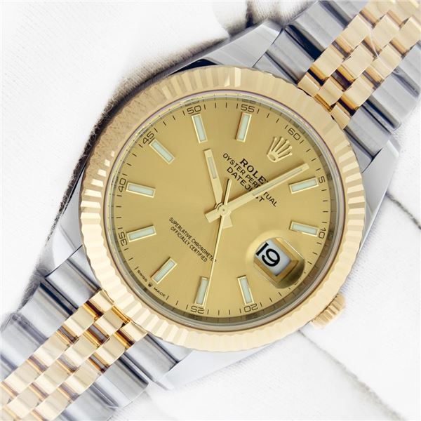 Rolex Mens Two Tone Champagne Index Datejust Wristwatch