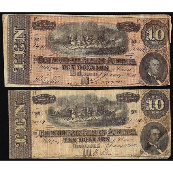 Lot of (2) 1864 $10 Confederate States of America Notes