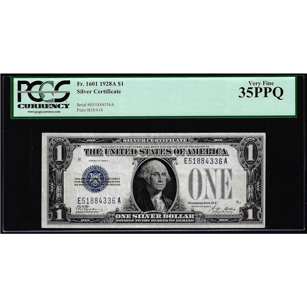 1928A $1 Funnyback Silver Certificate Note Fr.1601 PCGS Very Fine 35PPQ