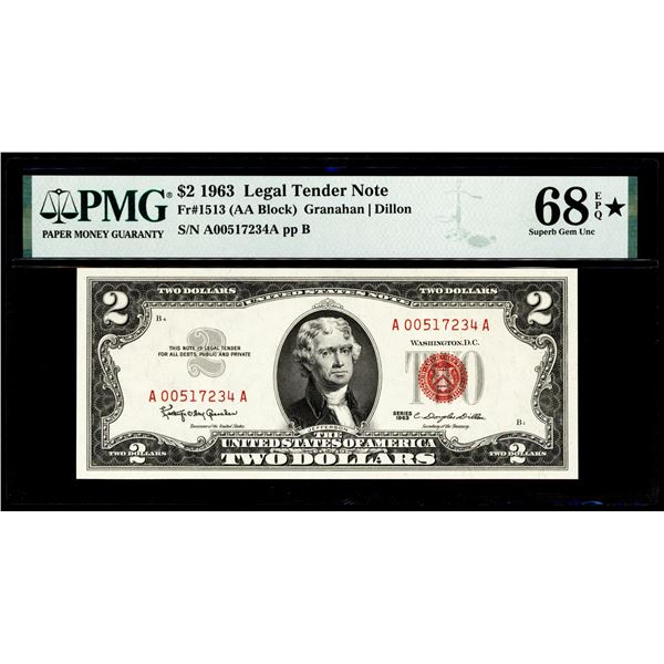 1963 $2 Legal Tender Note Fr.1513 PMG Superb Gem Uncirculated 68EPQ* Star