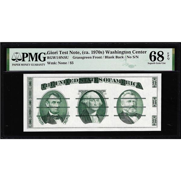 Circa 1970's Washington Center Giori Test Note PMG Superb Gem Uncirculated 68EPQ