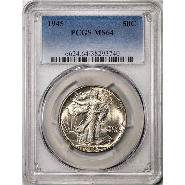 1945 Walking Liberty Half Dollar Coins PCGS MS64