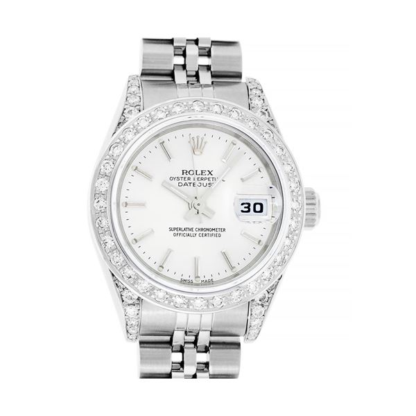 Rolex Ladies Stainless Steel Diamond Datejust Wristwatch