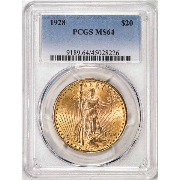 1928 $20 St. Gaudens Double Eagle Gold Coin PCGS MS64