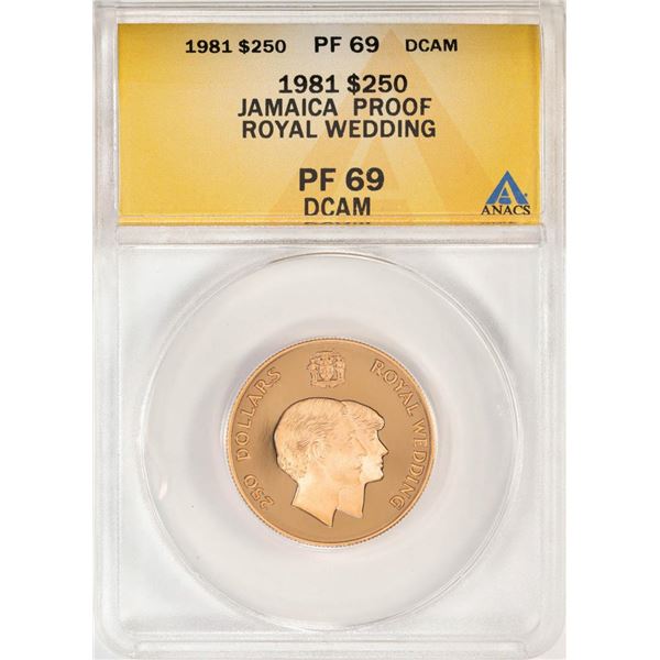 1981 $250 Proof Jamaica Royal Wedding Coin ANACS PF69DCAM