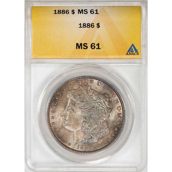 1886 $1 Morgan Silver Dollar Coin ANACS MS61 Great Toning