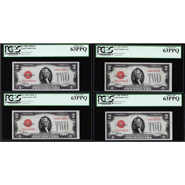 Lot of (4) Consecutive 1928D $2 Legal Tender Notes Fr.1505 PCGS Choice New 63PPQ