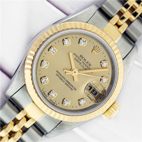 Rolex Ladies Two Tone Factory Champagne Diamond Datejust Wristwatch