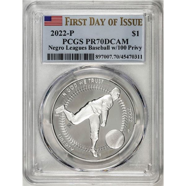 2022-P $1 Proof Negro Leagues Baseball Silver Dollar Coin PCGS PR70DCAM FDOI