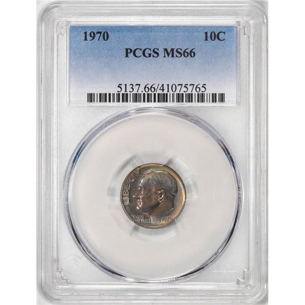 1970 Roosevelt Dime Coin PCGS MS66 Amazing Toning