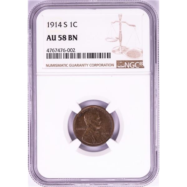 1914-S Lincoln Wheat Cent Coin NGC AU58BN