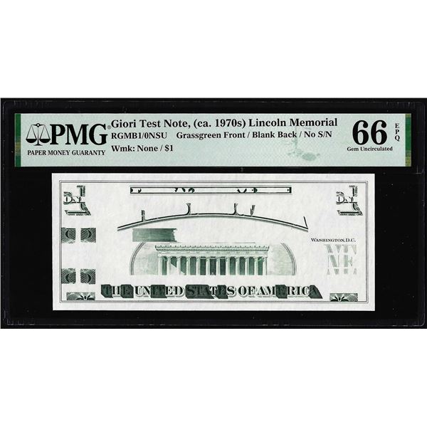 Circa 1970's Lincoln Memorial Giori Test Note PMG Gem Uncirculated 66EPQ