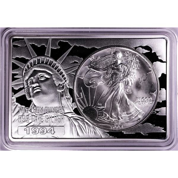 1994 $1 American Silver Eagle Coin & 2oz Silver Bar Set