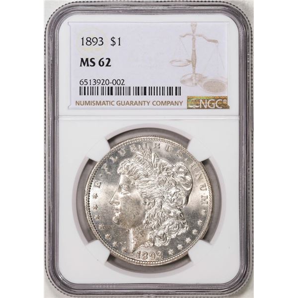 1893 $1 Morgan Silver Dollar Coin NGC MS62