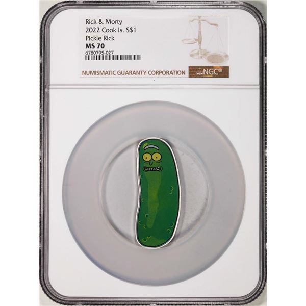 2022 Cooks Island $1 Rick & Morty Pickle Rick Silver Bar NGC MS70