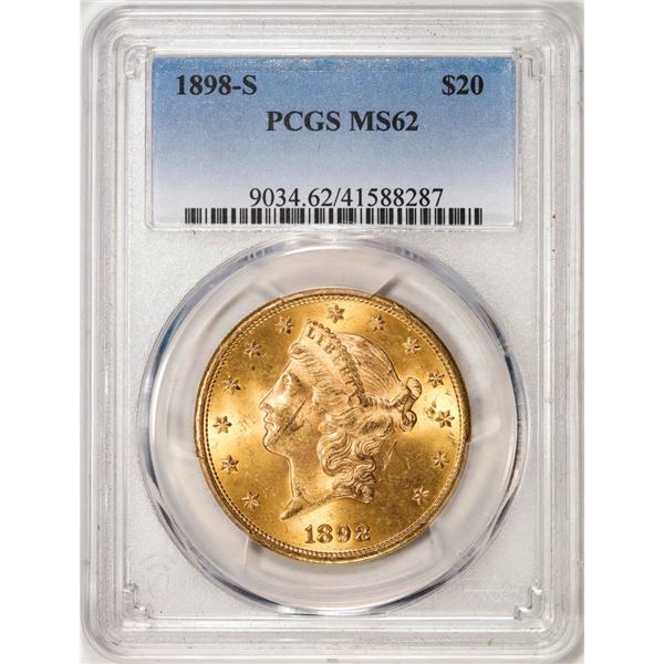 1898-S $20 Liberty Head Double Eagle Gold Coin PCGS MS62