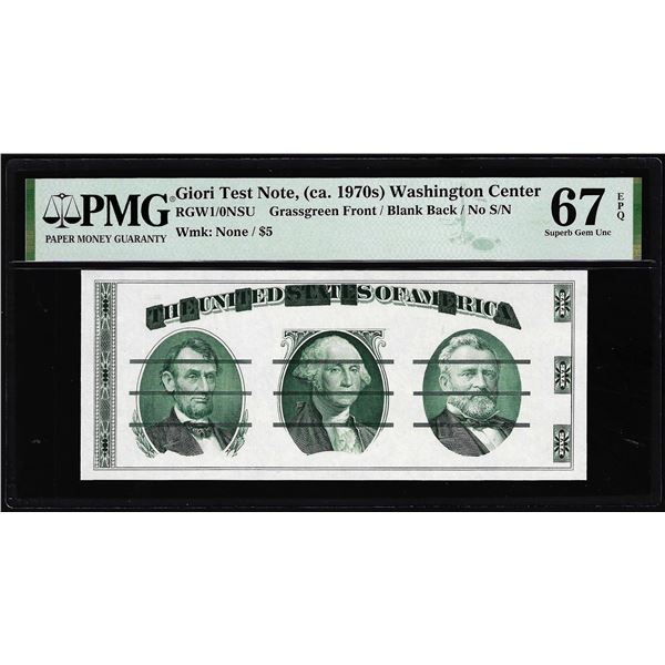 Circa 1970's Washington Center Giori Test Note PMG Superb Gem Uncirculated 67EPQ