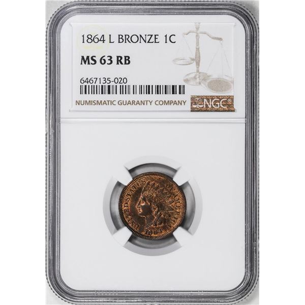 1864-L Bronze Indian Head Cent Coin NGC MS63RB