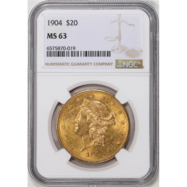 1904 $20 Liberty Head Eagle Gold Coin NGC MS63