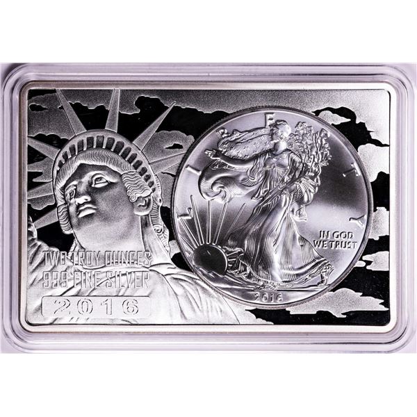 2016 $1 American Silver Eagle Coin & 2oz Silver Bar Set