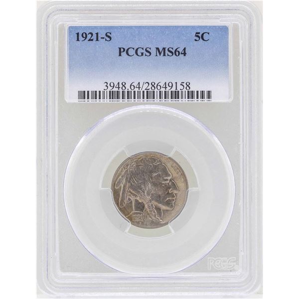 1921-S Buffalo Nickel Coin PCGS MS64