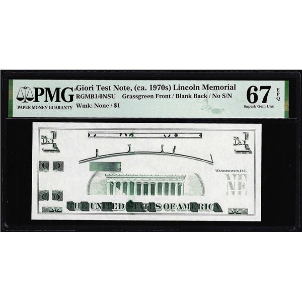 Circa 1970's Lincoln Memorial Giori Test Note PMG Superb Gem Uncirculated 67EPQ