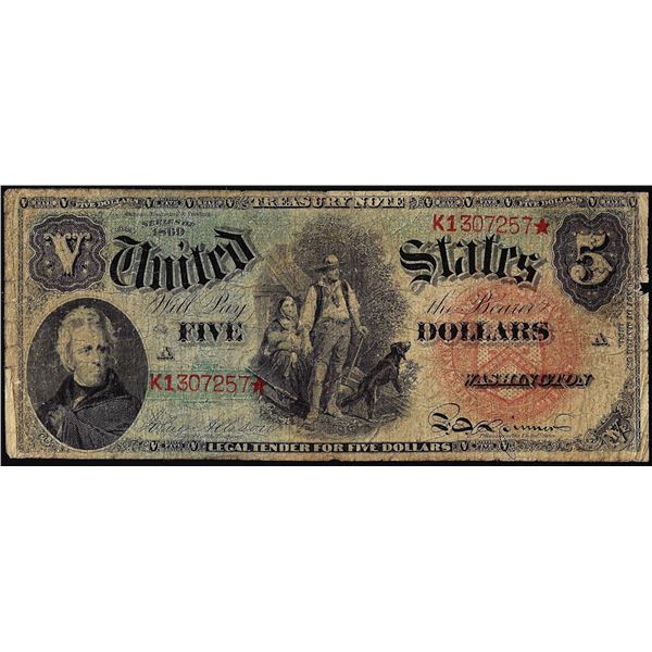 1869 $5 Rainbow Woodchopper Legal Tender Note