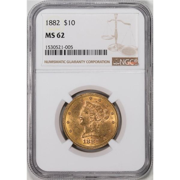 1882 $10 Liberty Head Eagle Gold Coin NGC MS62