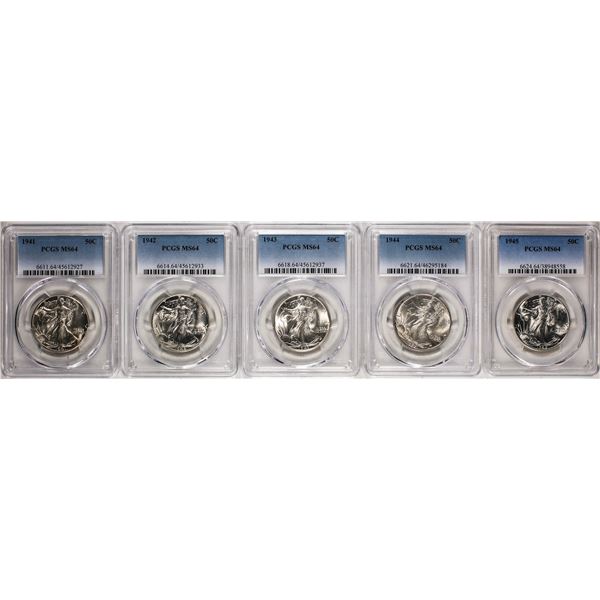 Lot of 1941-1945 Walking Liberty Half Dollar Coins PCGS MS64