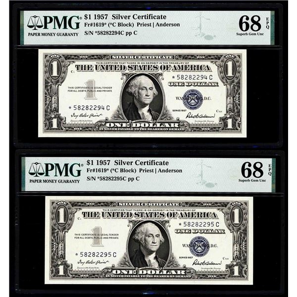 (2) Consecutive 1957 $1 Silver Certificate Star Notes Fr.1619* PMG Superb Gem Unc. 68EPQ