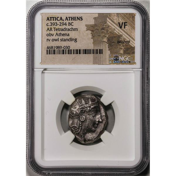 c.393-294 BC Attica Athens AR Tetradrachm Athena Owl Ancient Coin NGC VF