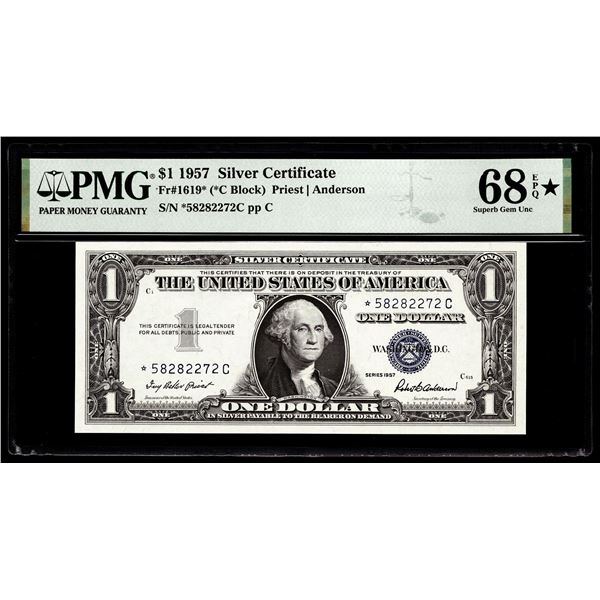 1957 $1 Silver Certificate Star Note Fr.1619* PMG Superb Gem Uncirculated 68EPQ* STAR