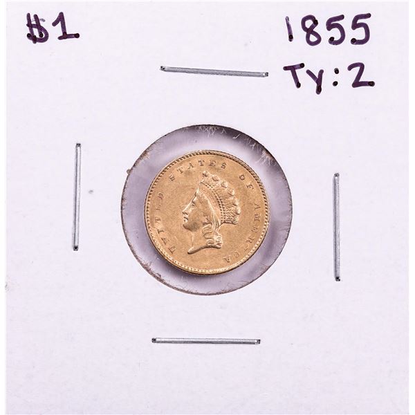 1855 Type 2 $1 Indian Princess Head Gold Dollar Coin