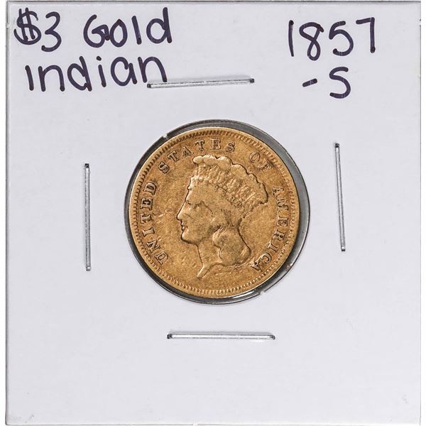 1857-S $3 Indian Princess Head Gold Coin