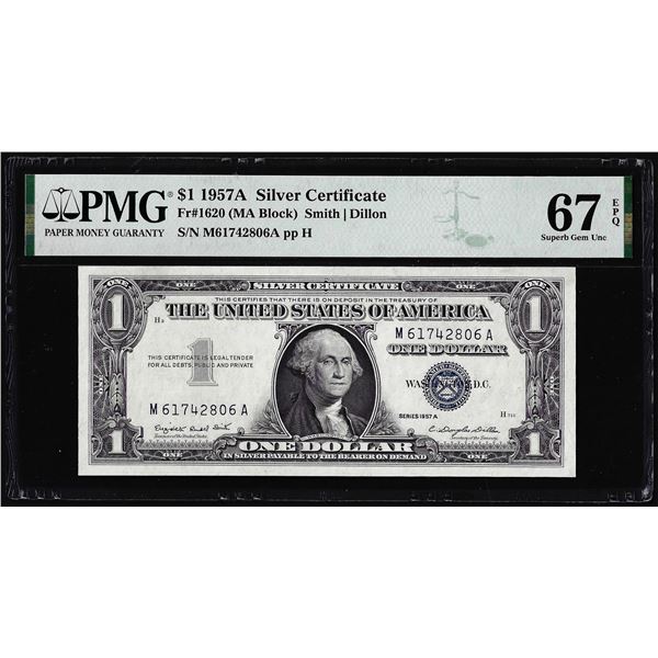 1957A $1 Silver Certificate Note Fr.1620 PMG Superb Gem Uncirculated 67EPQ