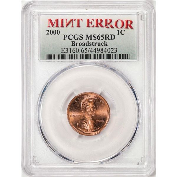 2000 Lincoln Memorial Cent Coin Mint Error Broadstruck PCGS MS65RD