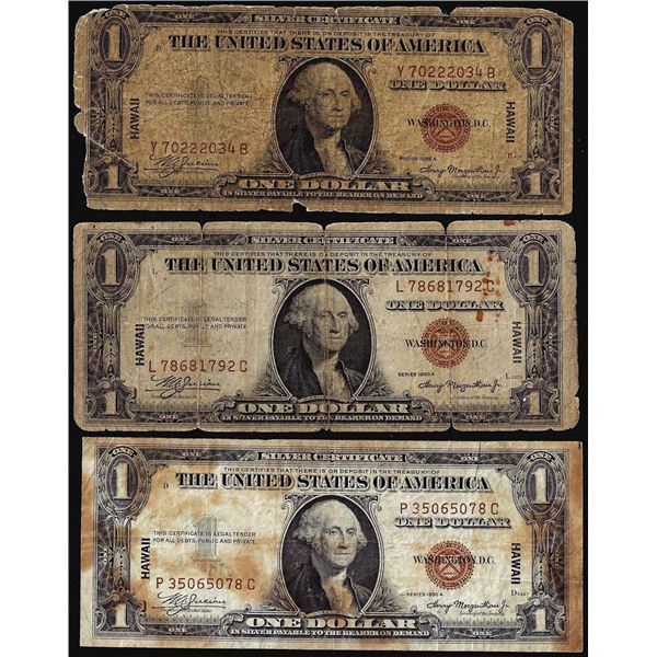 Lot of (3) 1935A $1 Hawaii WWII Emergency Issue Silver Certificate Notes