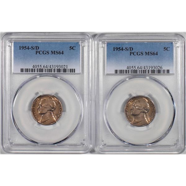 Lot of (2) 1954-S/D Jefferson Nickel Coins PCGS MS64