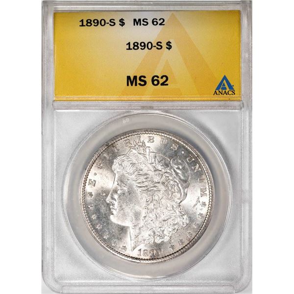 1890-S $1 Morgan Silver Dollar Coin ANACS MS62