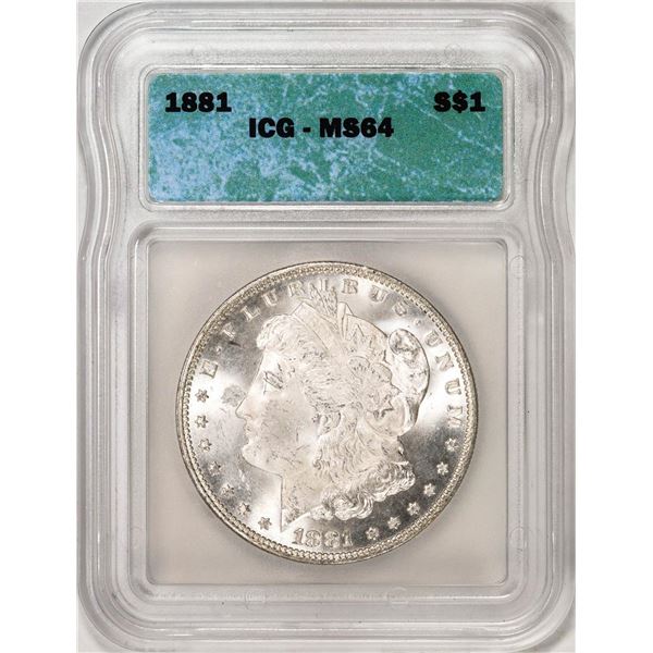 1881 $1 Morgan Silver Dollar Coin ICG MS64