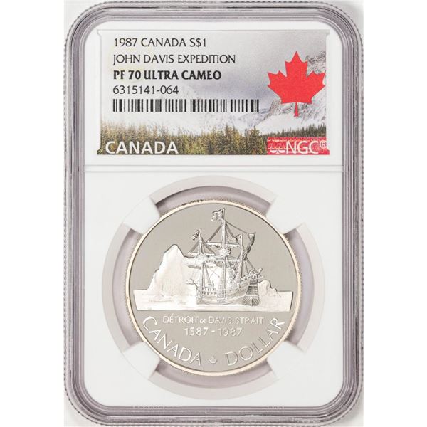 1987 Canada $1 Proof John Davis Expedition Silver Dollar Coin NGC PF70 Ultra Cameo