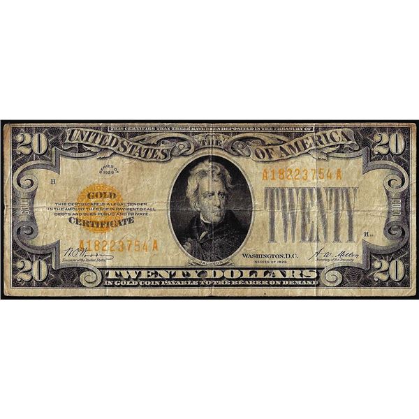 1928 $20 Gold Certificate Note