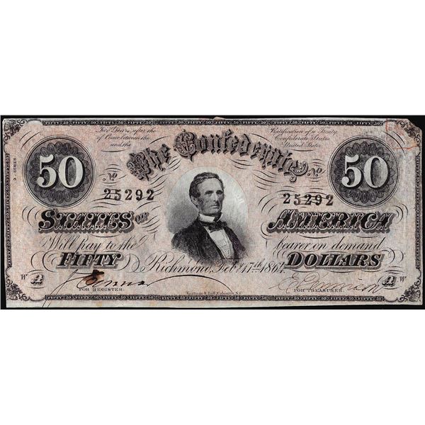 1864 $50 Confederate States of America Note
